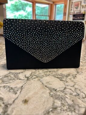 Black Iridescent Crystal-Embellished Evening Clutch